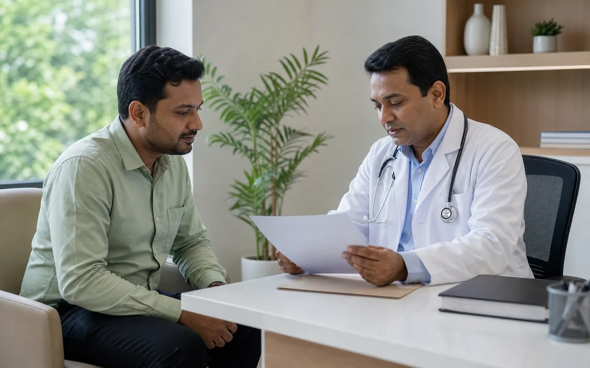 Patient discussing a routine health checkup with a doctor